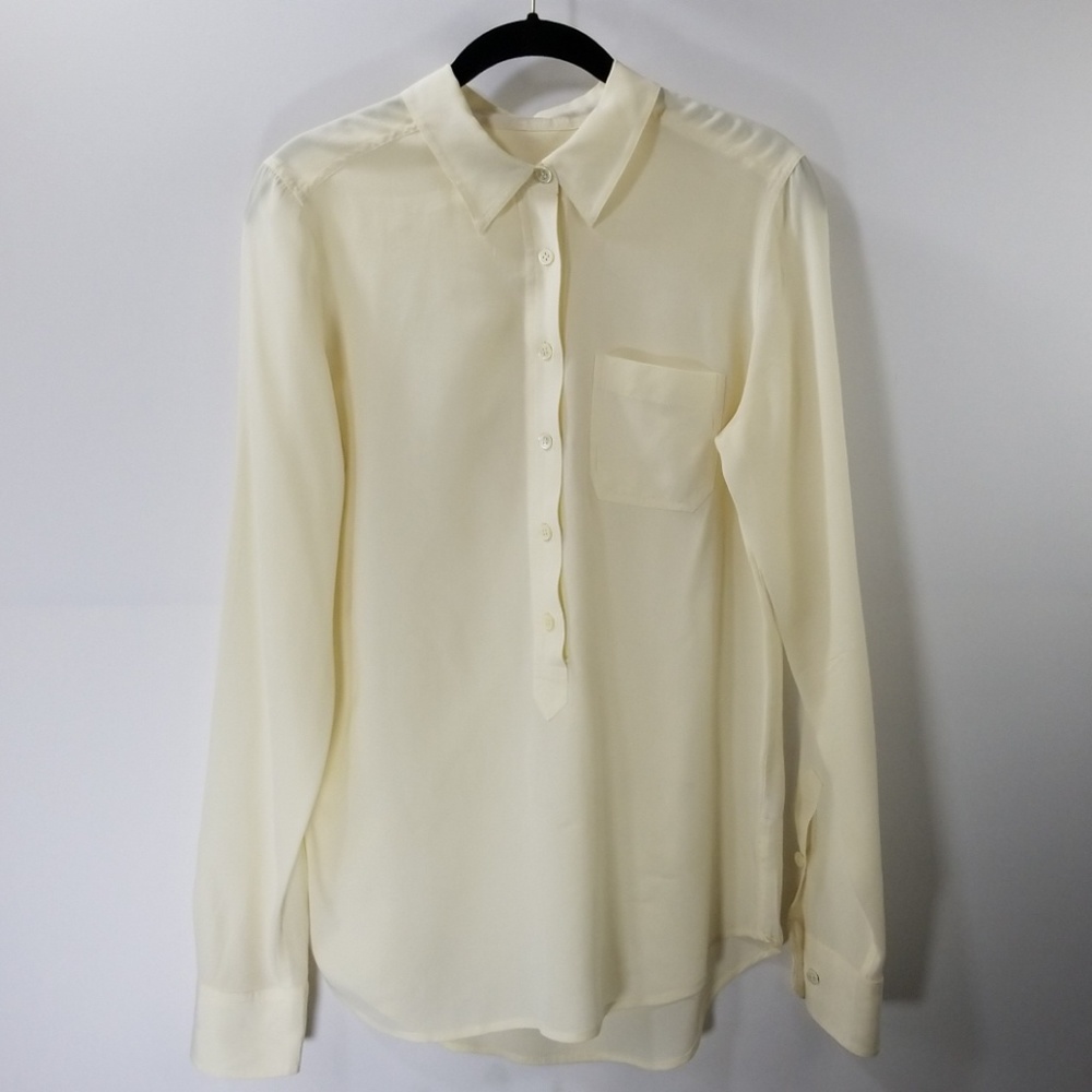 Equipment Off White Silk Henley Neck Top Size S